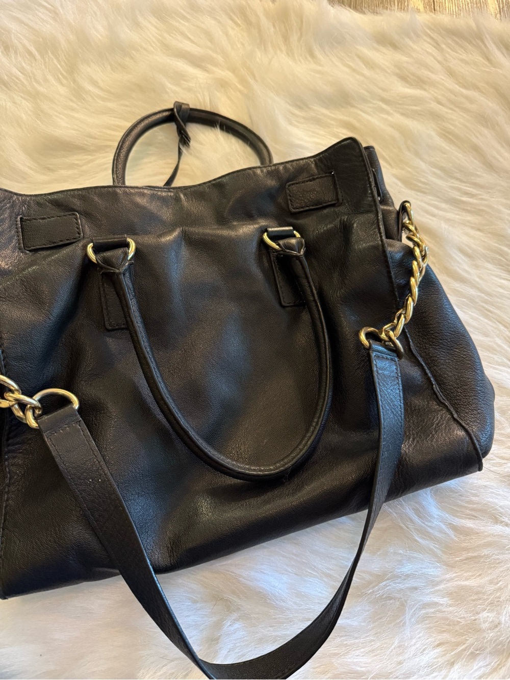 Michael Kors Black Leather Satchel with Gold-Tone Accents - Picture 5 of 7